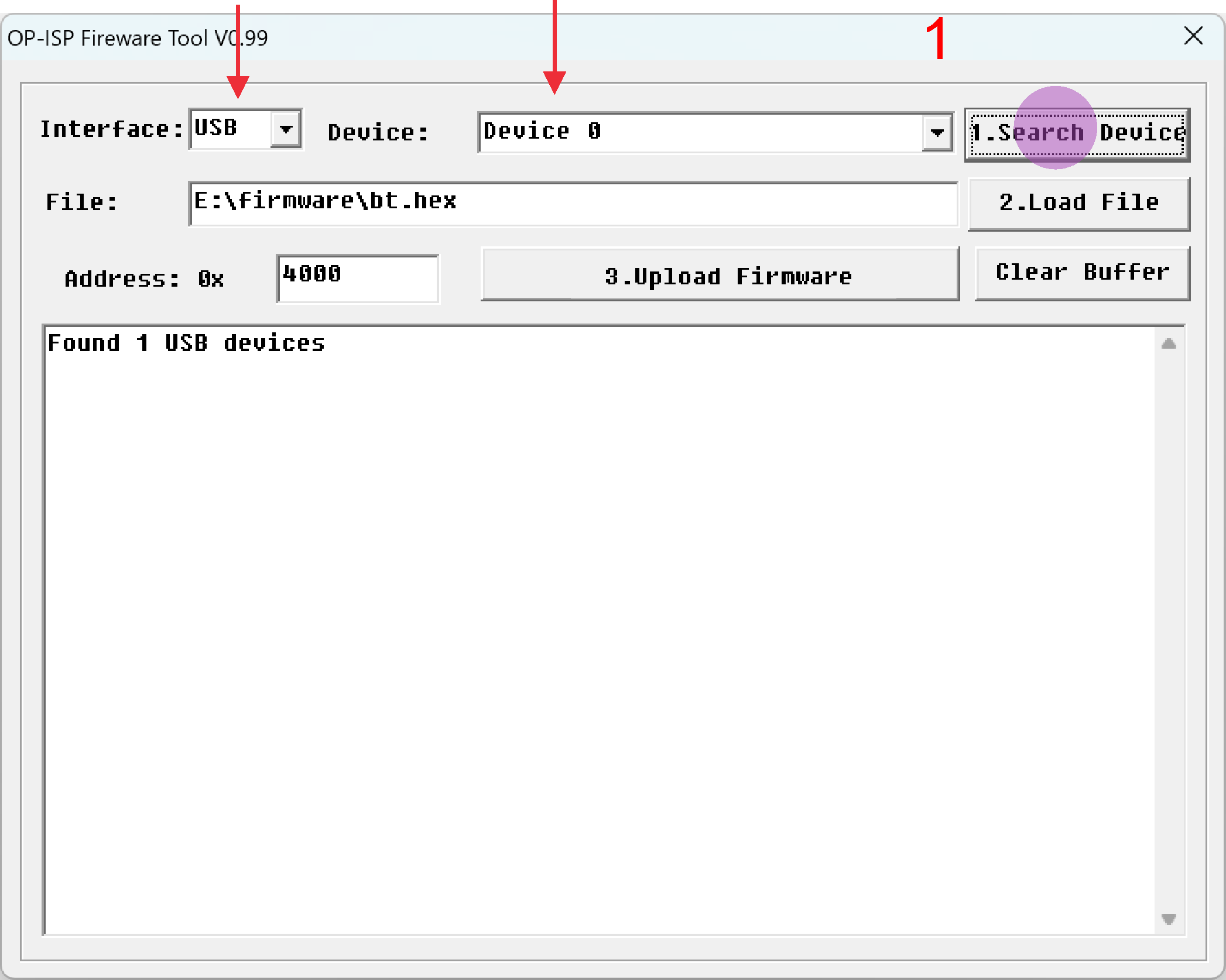 Firmware Tool Search Device Button