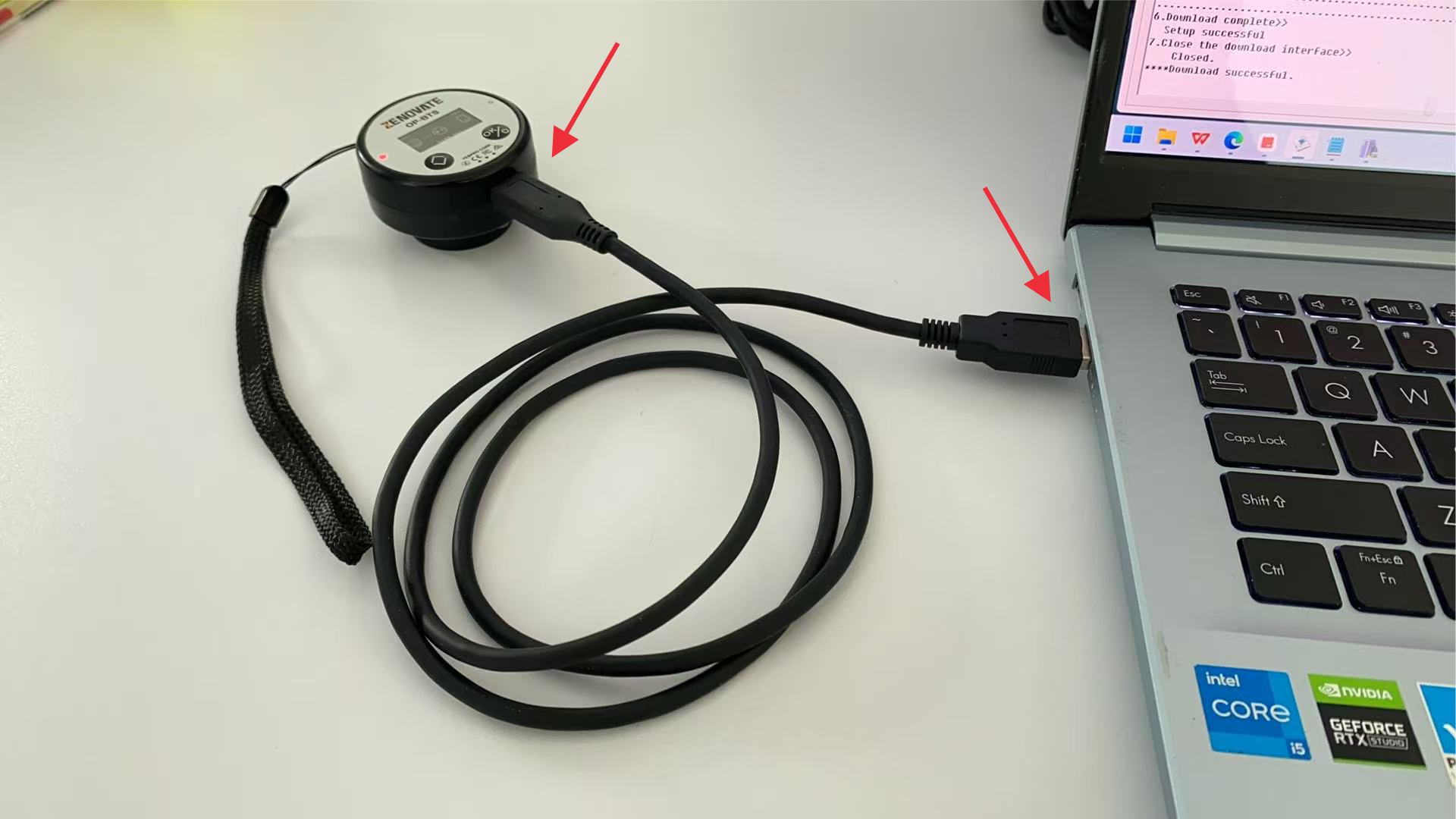 USB Cable Connected to Optical Head