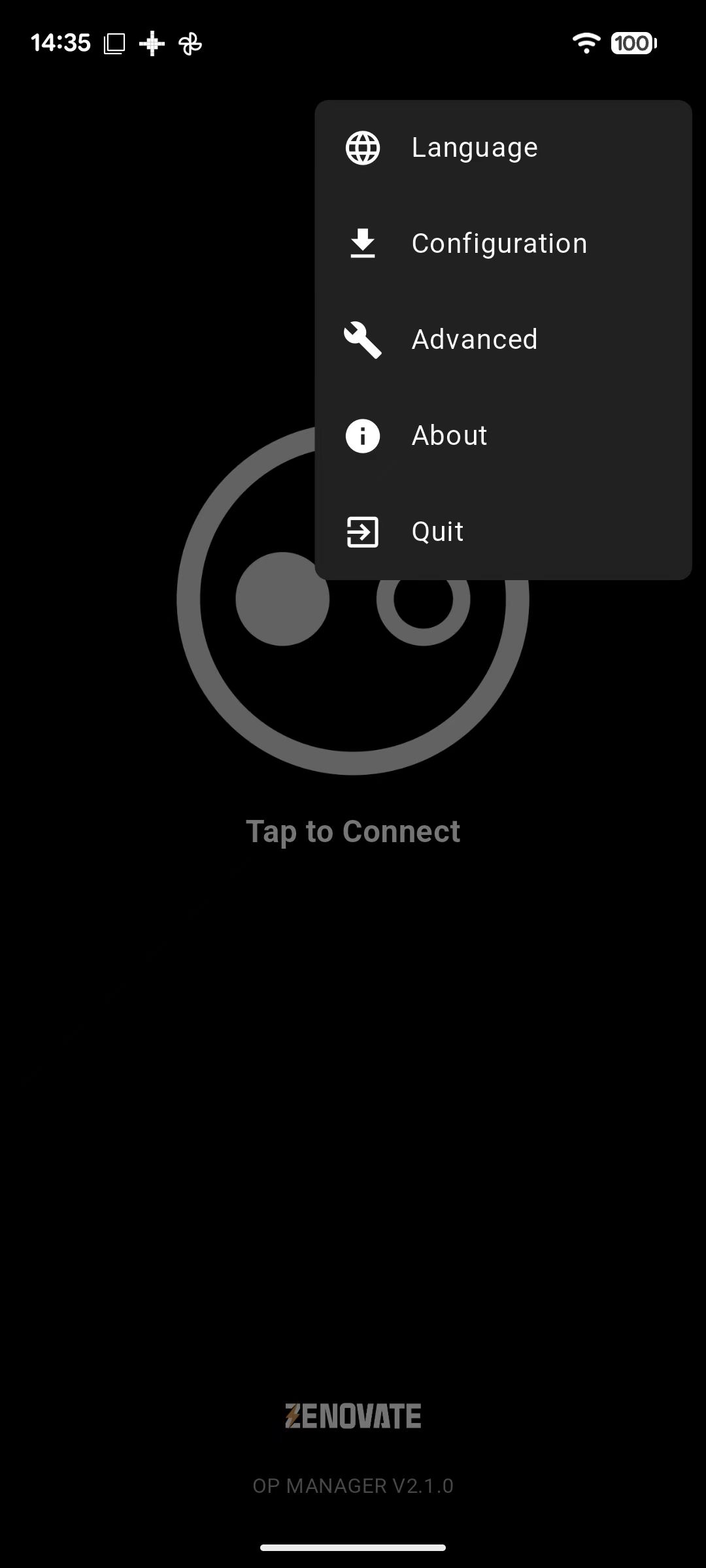 OP Manager: menu button